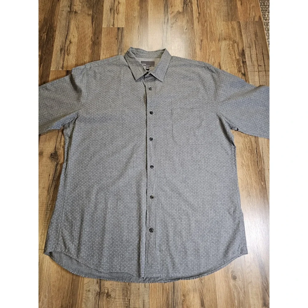 Vince Men's Gray Micro Dot Long Sleeve Button Front Shirt Size XL Work Going Out